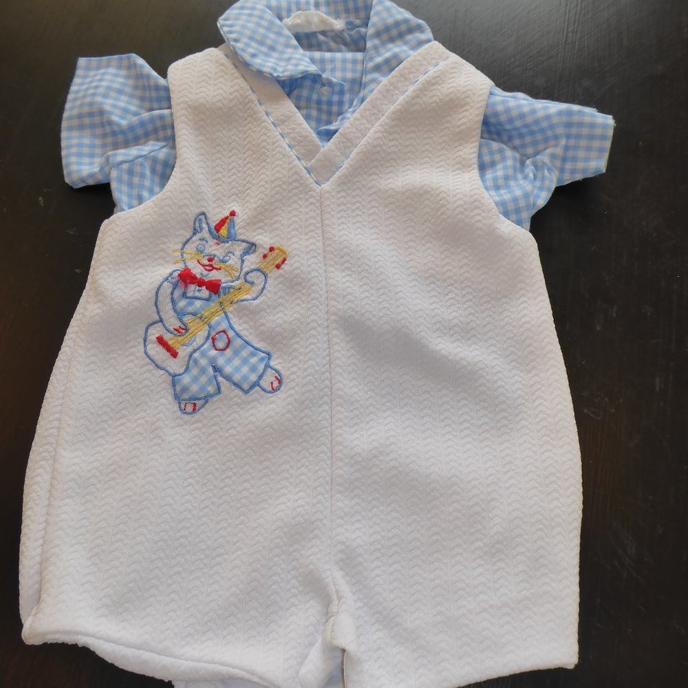 Vintage Tiny Tots Original Baby Boy 2 Piece Heirloom Romper Outfit
